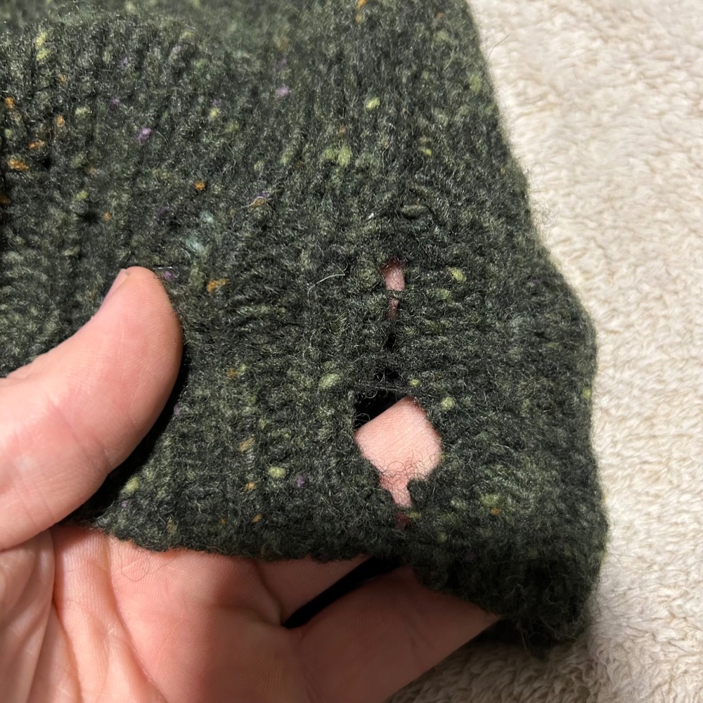 Aran Sweater Market Quarter Zip Mens XXL Green Donegal Tweed Wool Made N Ireland - Picture 8 of 10